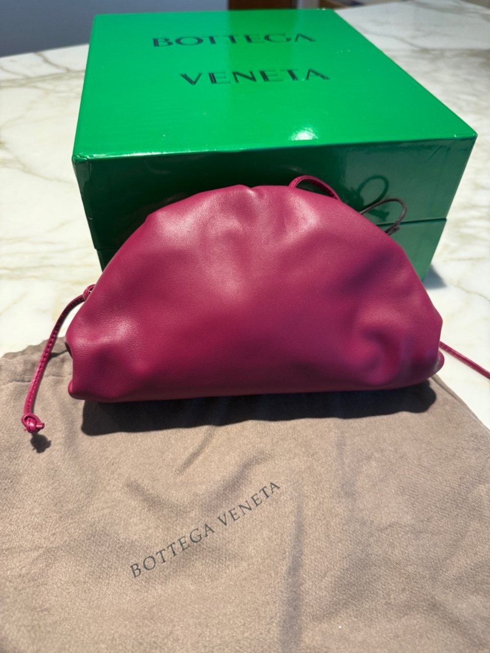 Authentic Bottega Veneta Butter Calfskin Mini Pouch in Cinnabar